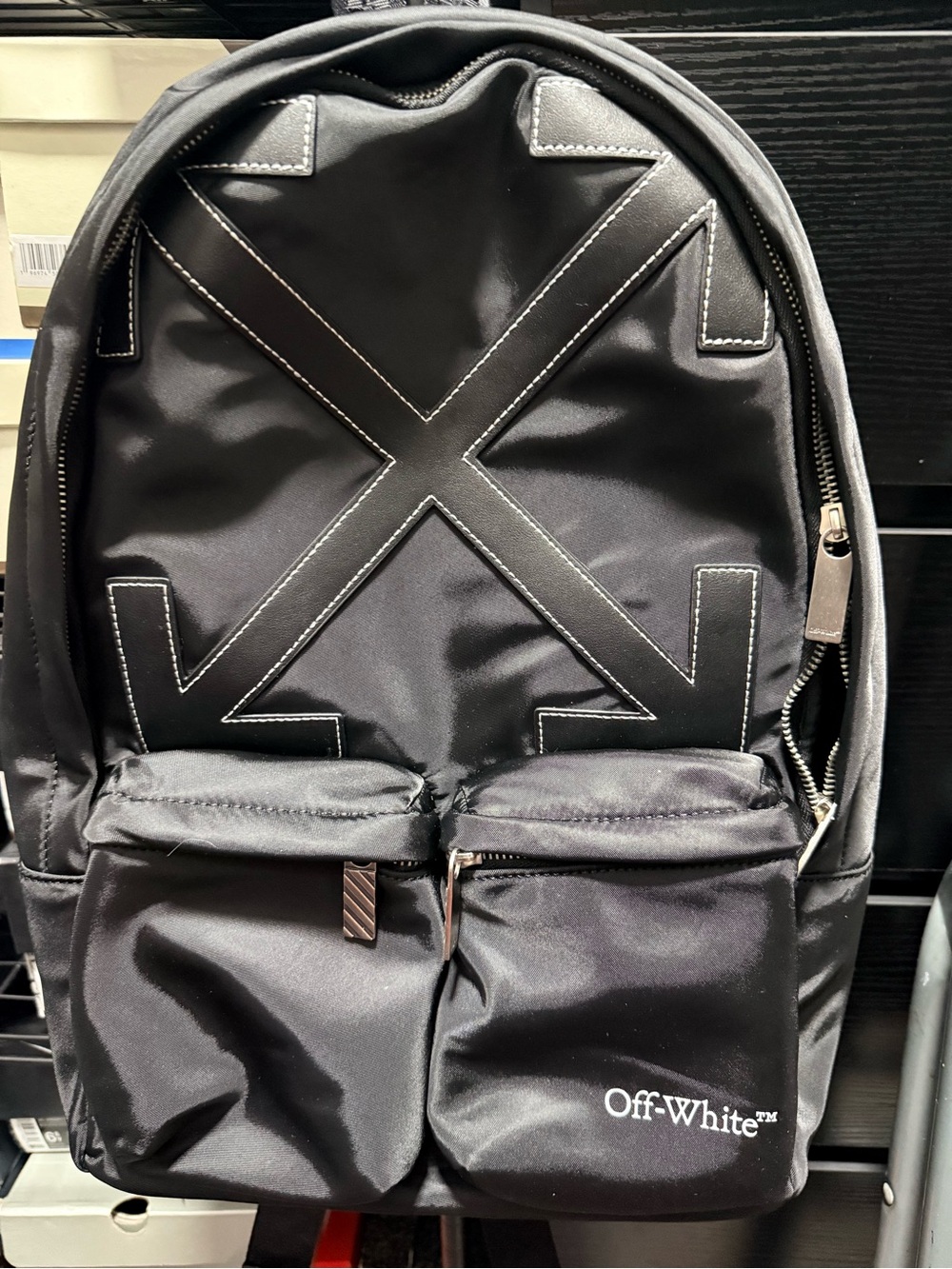 Off-White Black Logo Backpack with Front Pocket Duo